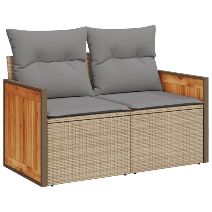 vidaXL - 11-delige - Tuinset - met - kussens - poly - rattan - beige