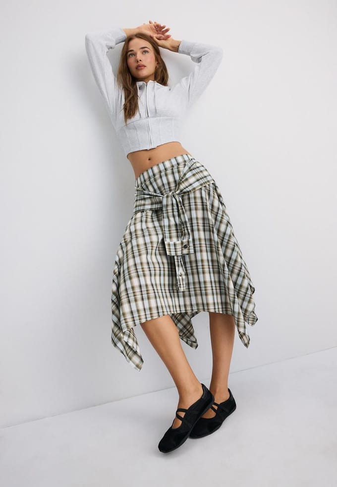 Stradivarius Midirok met overhemdsmouwen-print  Kaki L