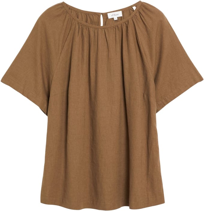 Korte Mouwen Linnen Mix Blouse met Plooien en Strik Dames s.Oliver