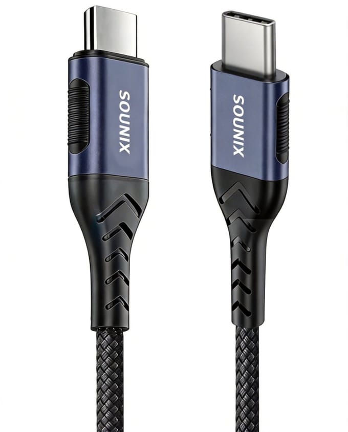 Sounix USB C kabel met E-marker - 5A100W - 3 Meter - Snellader - USB 3.2 - Oplaadkabel - 20Gbps - Gevlochten Nylon