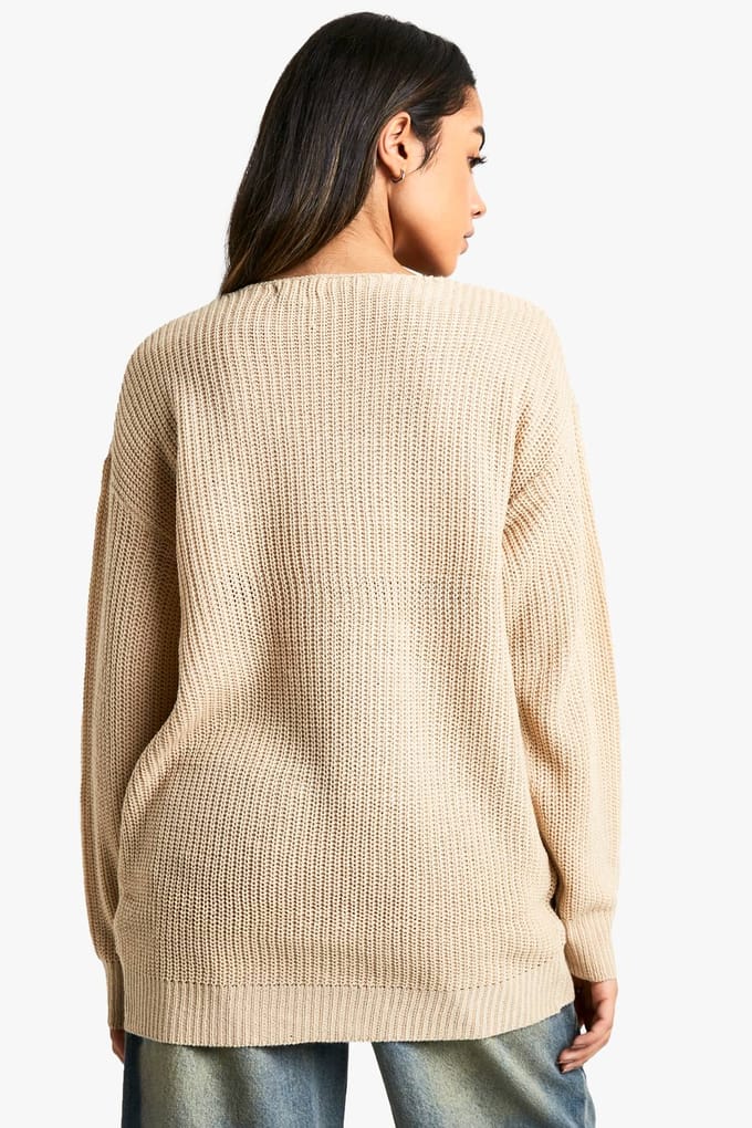 boohoo Dames V-hals oversized trui | Oatmeal | Maat: Medium