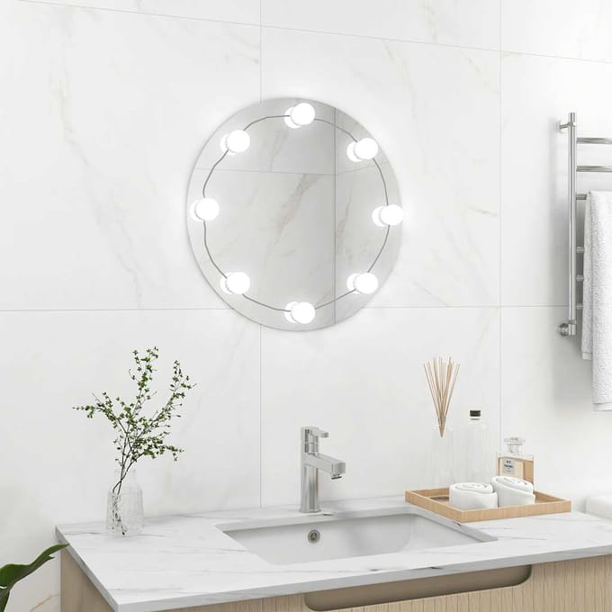 vidaXL - Wandspiegel - met - LED-lampen - rond - glas