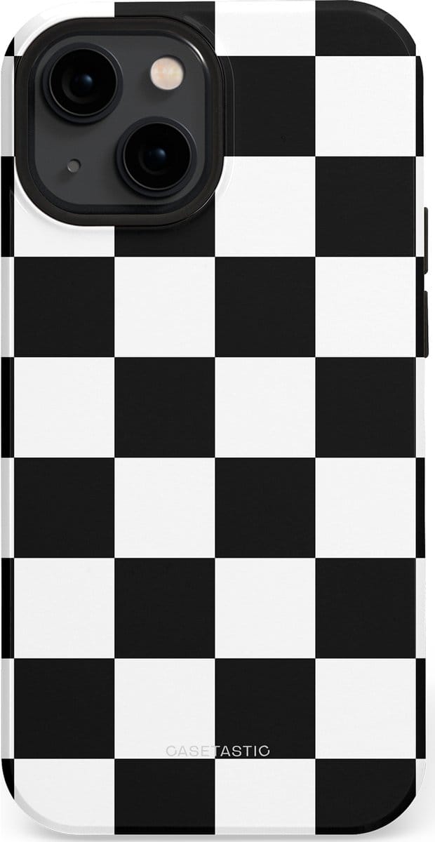 Casetastic hoesje geschikt voor Apple iPhone 13 mini - MagSafe - Dubbellaagse bescherming - Schaak - Fashion Case - Zwart Wit Zilver