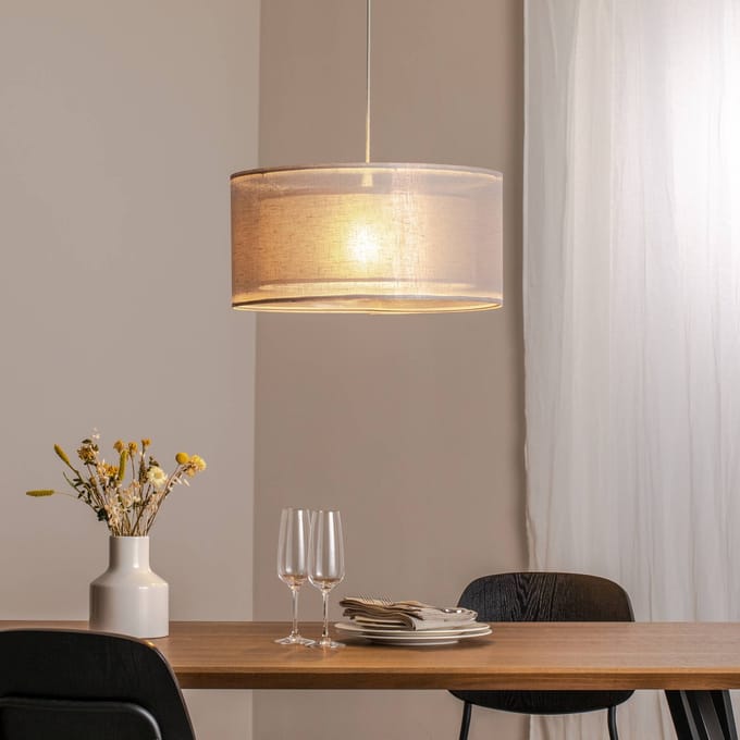 Maco Design Duo Den Light hanglamp, zilvergrijs, Ø 50 cm, linnen, PVC