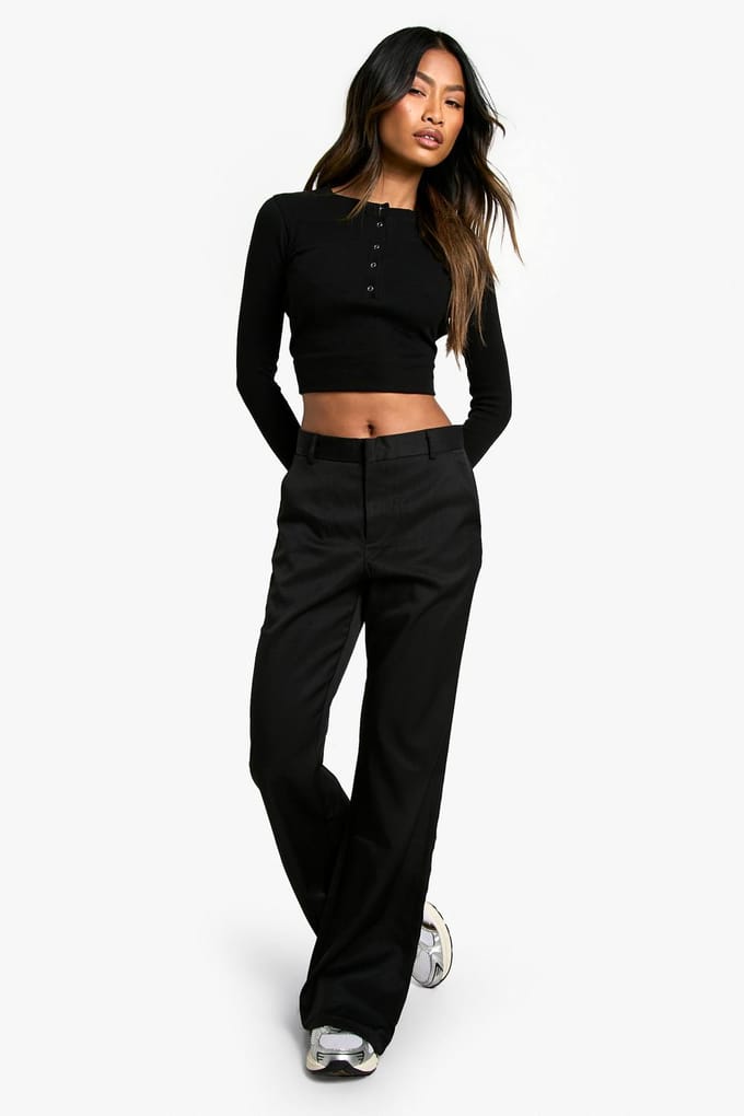 boohoo Dames Geweefde op maat gemaakte flared broek | Zwart | Maat: 36