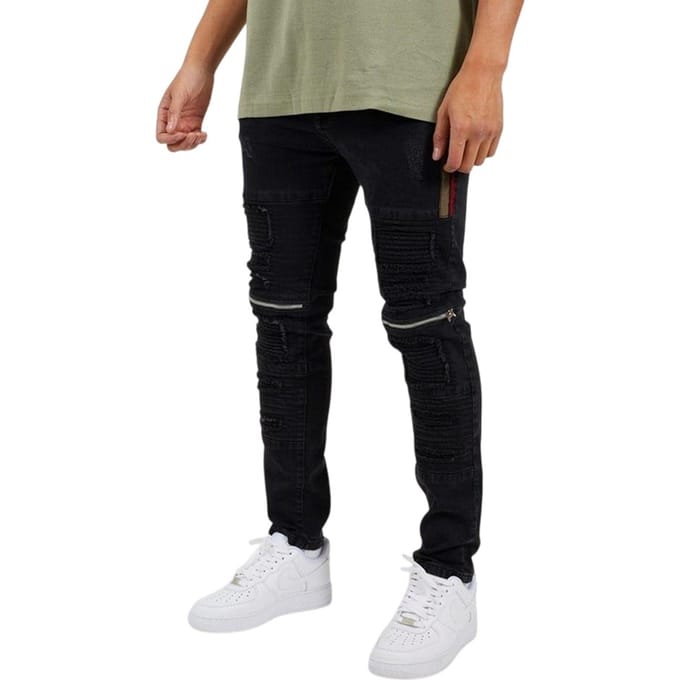 Brave Soul Heren Elba Denim Biker Slim Jeans (Zwart)