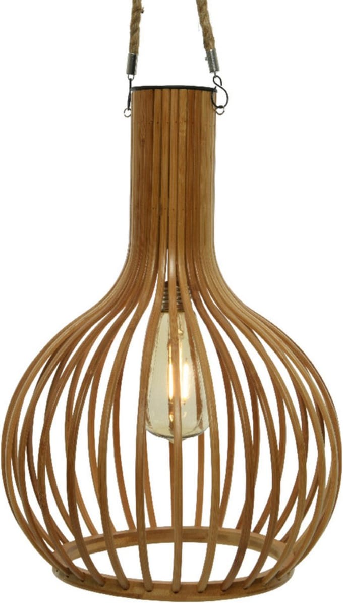 Lumineo hanglamp - bamboe - H28 cm - solar/led - tuin/buitenverlichting