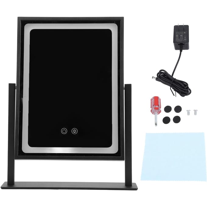Miroir de courtoisie à commande tactile 3 modes de couleur Dimmable Rotation à 360 degrés Miroir de maquillage avec lumière LED noir