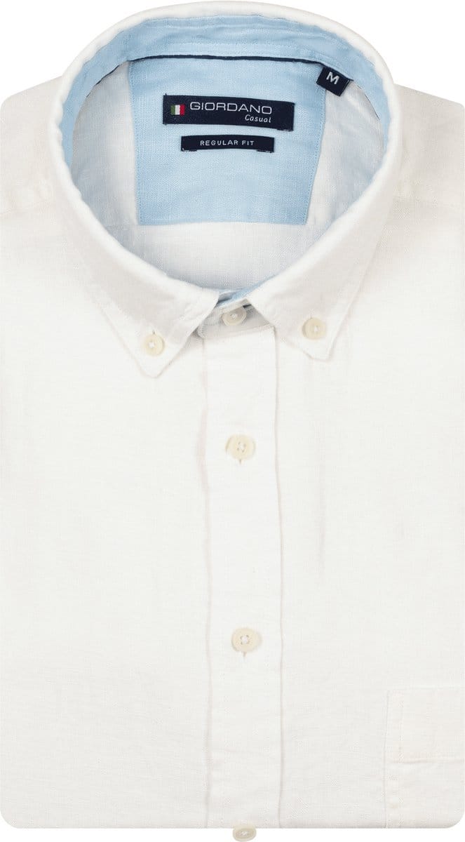 Giordano – Ivy – Heren Overhemd – Button Down – Gwassen Linnen Overhemd - Wit – 617009-10