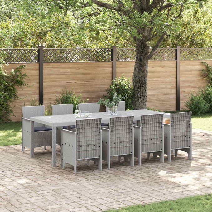 vidaXL - Tuin - Eettafel - Set - 9 - pcs - Wit - Polypropyleen