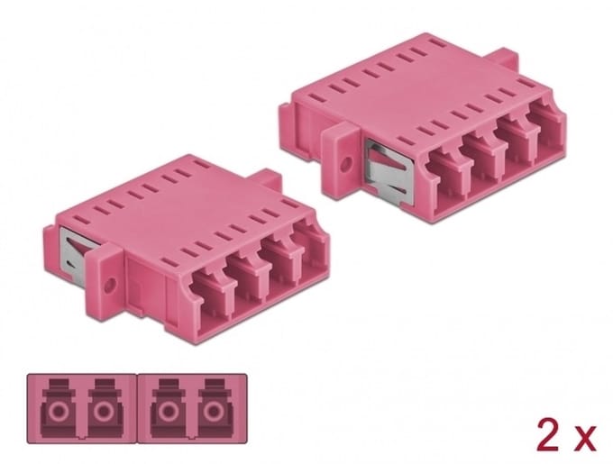 Delock Optical Fiber Coupler LC Quad female to LC Quad female Multi-mode 2 pieces violet