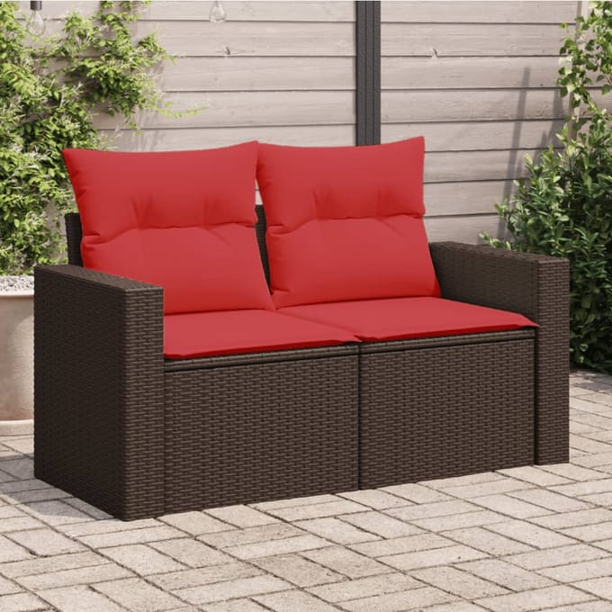 vidaXL - Tuinbank - met - kussens - 2-zits - poly - rattan - bruin