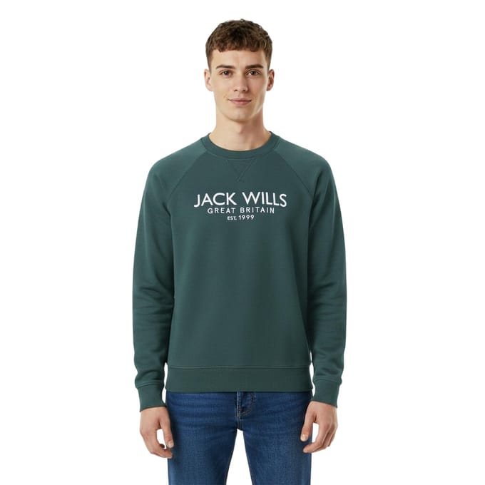 Jack Wills Heren Belvue Geborduurd Logo Sweatshirt (Pijnboom)