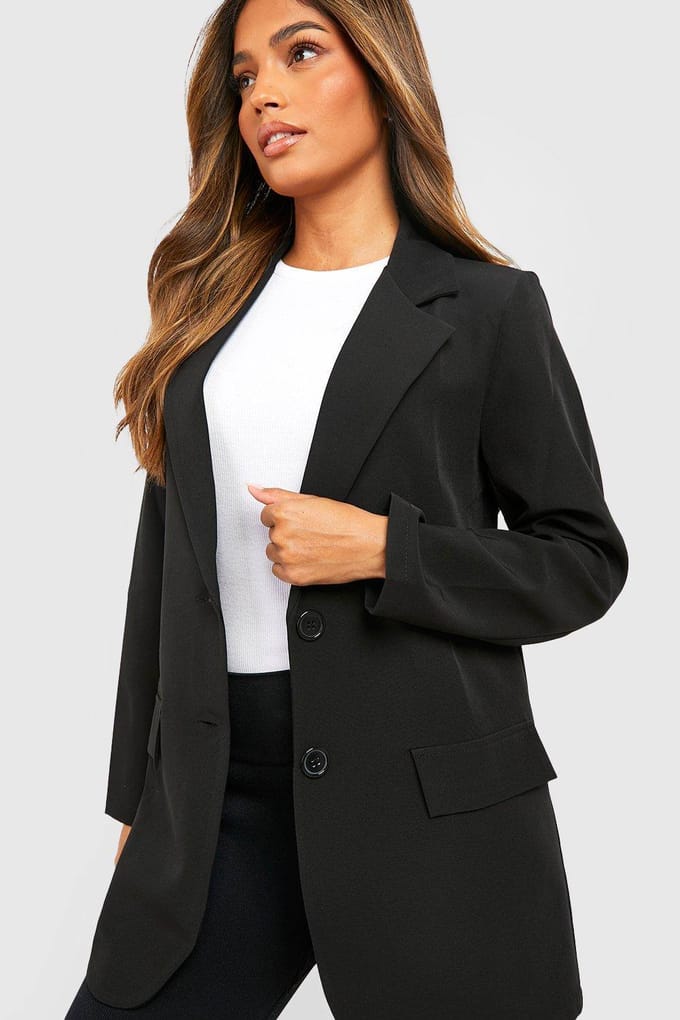 Dames Boohoo Basics Geweven Enkelrijige Getailleerde Colbert | Zwart | Maat: 36