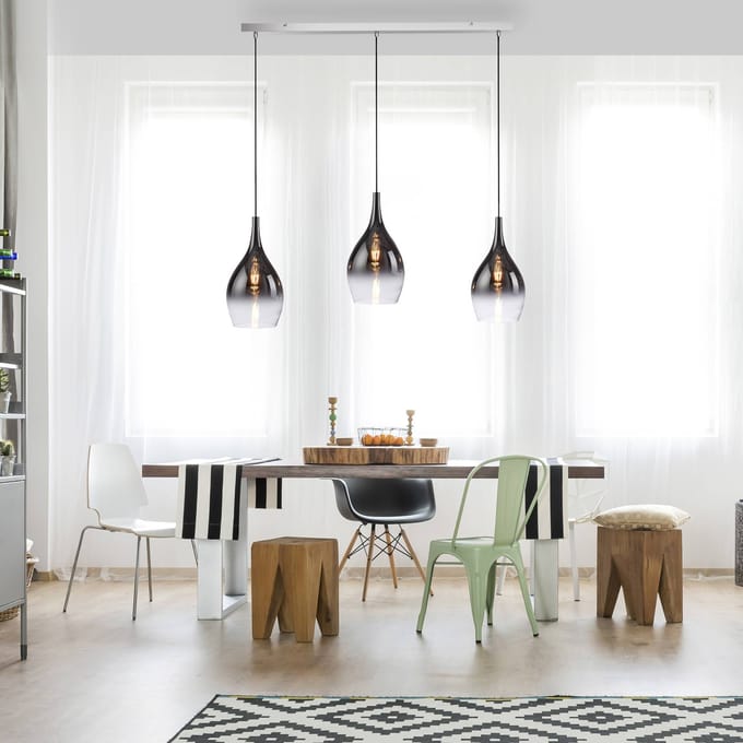 Paul Neuhaus Pilua hanglamp, rook, glas, 100 cm, 3-lamps.
