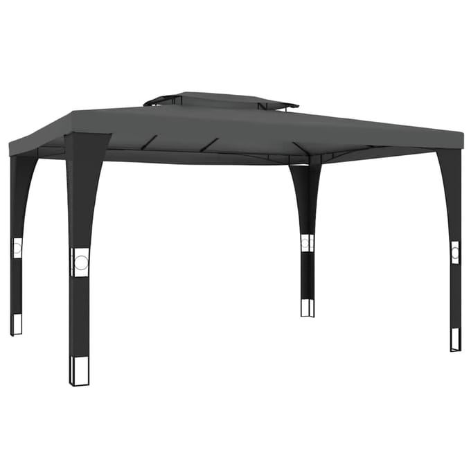 vidaXL - Prieel - met - dubbel - dak - 3,98x2,98 - m - staal - antracietkleurig