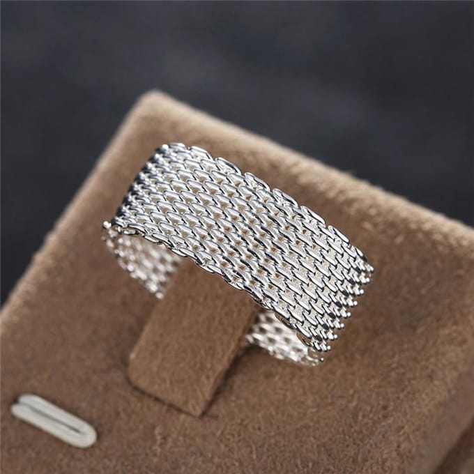 Doteffil 925 Sterling Zilver Verweven Web Ring Voor Vrouw Mode Bedel Bruiloft Verloving Sieraden 7 gray