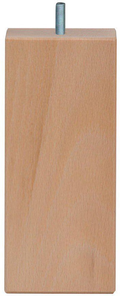 Meubelpoot vierkant 7 bij 7 cm en hoogte 16 cm van massief hout (M8) - Set van 4 stuks