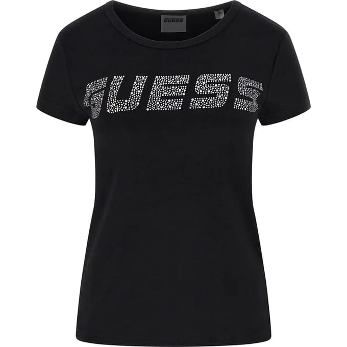 Rhinestone Guess Logo Tee Wo - Black Shirts