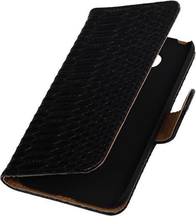 Zwart Slang booktype cover hoesje voor Huawei P8 Lite