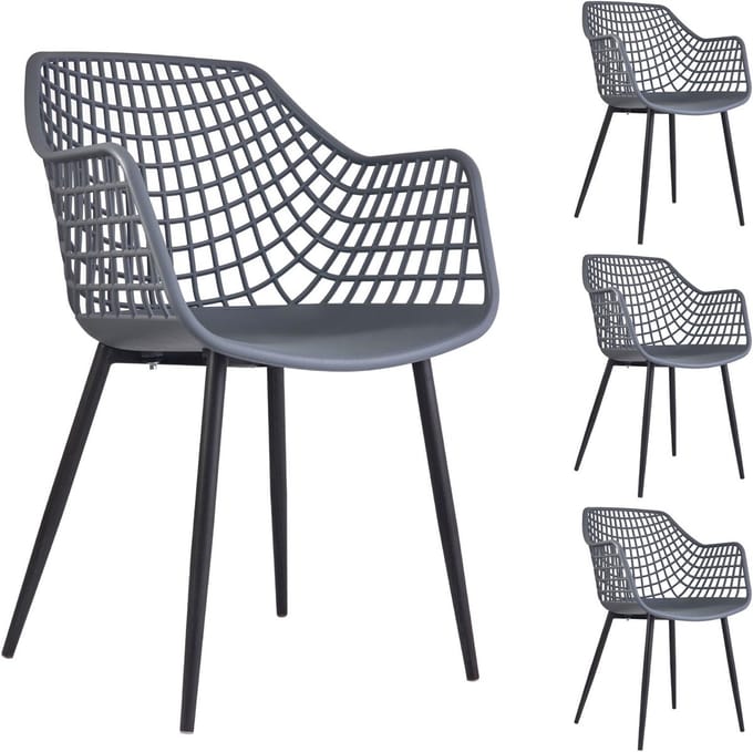 Tuinstoelen LUCIA, set van 4, van kunststof - donkergrijs