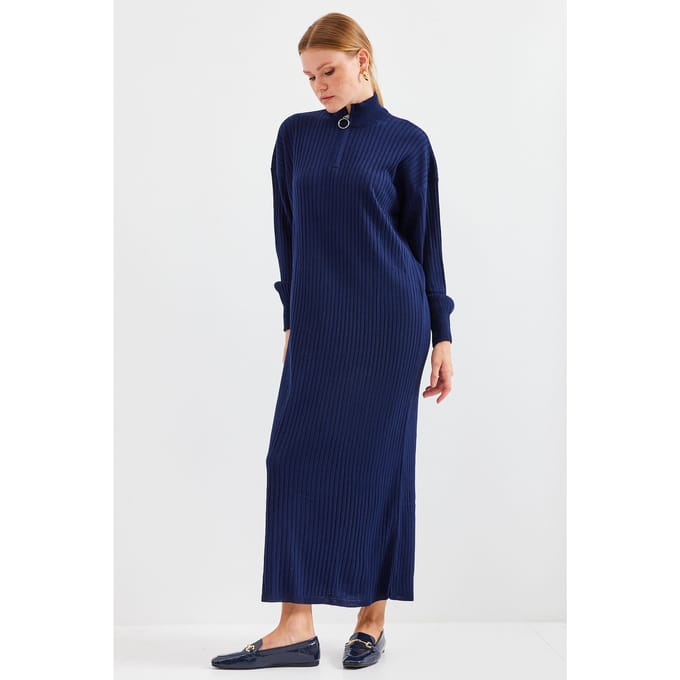 Textured Knit Dress met Halve Col en Rits