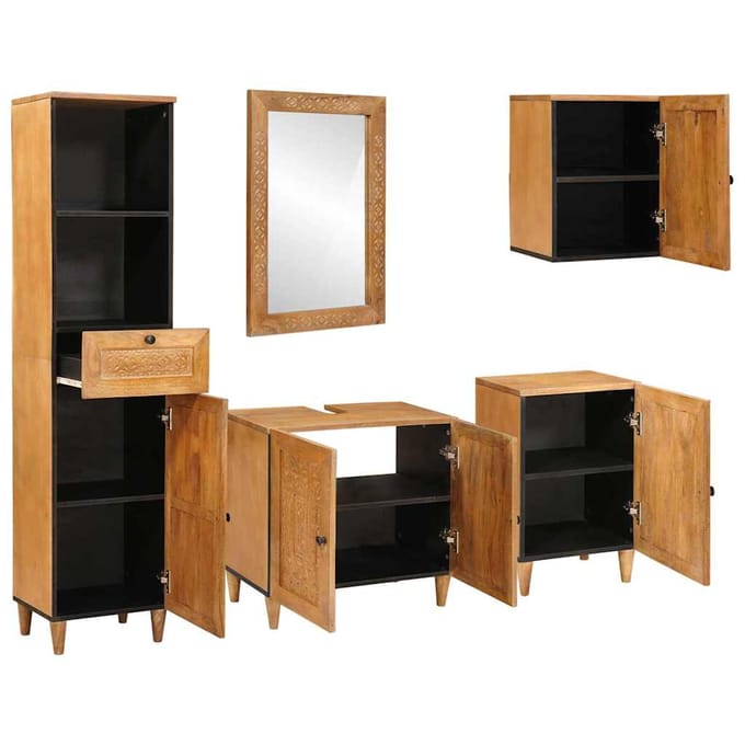 vidaXL - Badkamermeubel - Set - 5 - st - Bruin - Bewerkt - hout