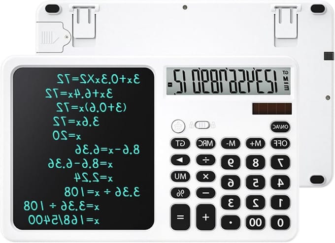 Rekenmachine Notitieblok - Zakelijke Calculator - Notities Maken - Geïntegreerde Schrijftablet - 12 Cijfers Groot Display - Wit