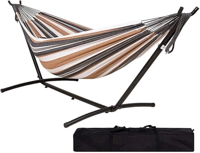 Opvouwbare Hangstoel - Draagbare Hangmat - Ontspannen Buiten - Stalen Standaard - 450 lbs Capaciteit - Bruin