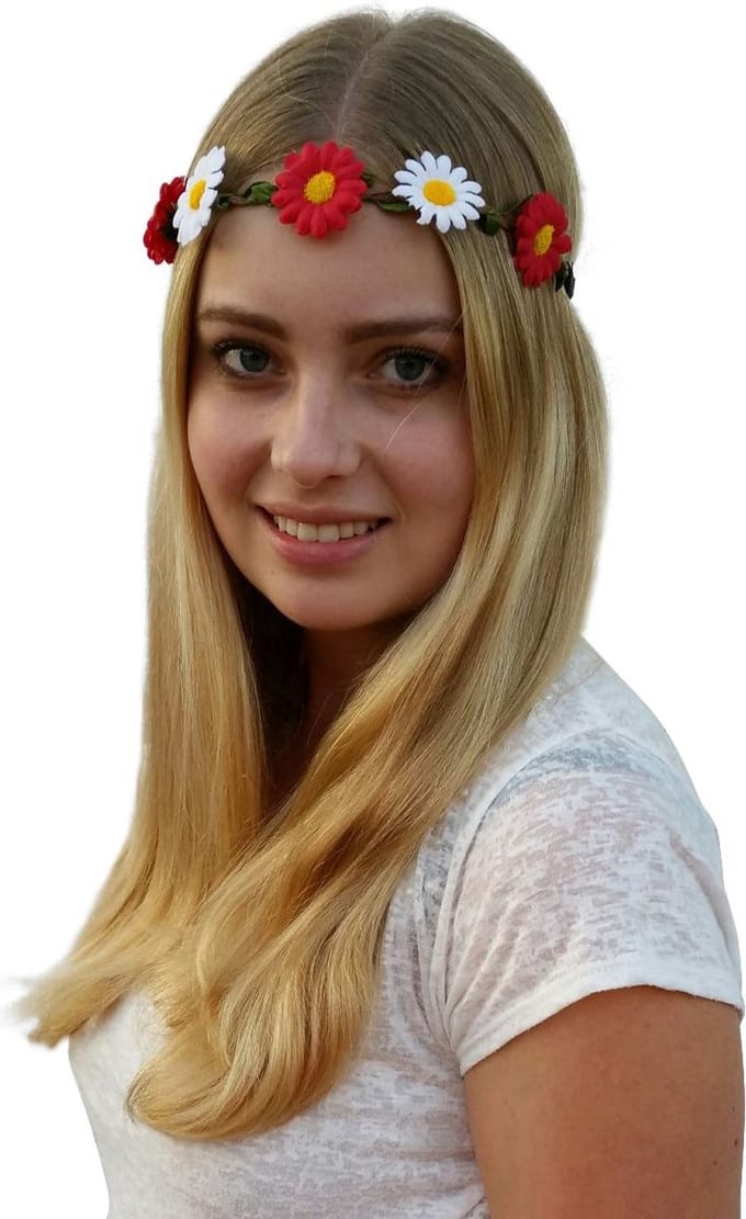 4 bloemenhaarbandjes - Rood/ wit - Hippie/ Flower Power