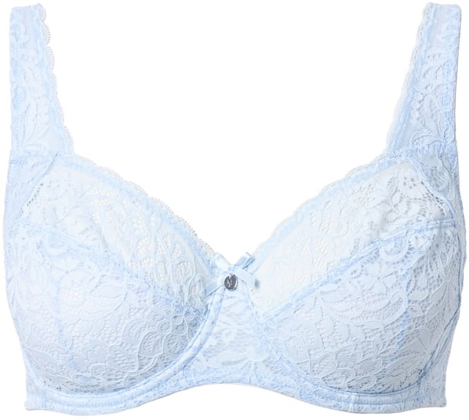 Ulla Popken - Dames - Beugelbeha gebloemd kant zuiver kant - Blauw - Maat 100G