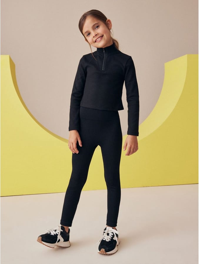 Next - Meisjes - paars - Naadloze geribbelde leggings met hoge taille - Zwart