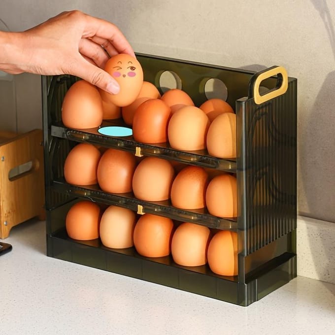 Eieropslagdoos, koelkast automatische flip-eierdoos, universele anti-val eierlade, eierhouder 2 layers groen