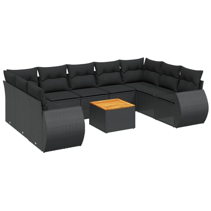 vidaXL - 10-delige - Loungeset - met - kussens - poly - rattan - zwart