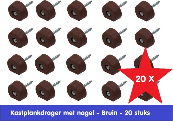 KASTPLANKDRAGER MET NAGEL - BRUIN - 20 STUKS - PLANKDRAGER VOOR IN KASTEN