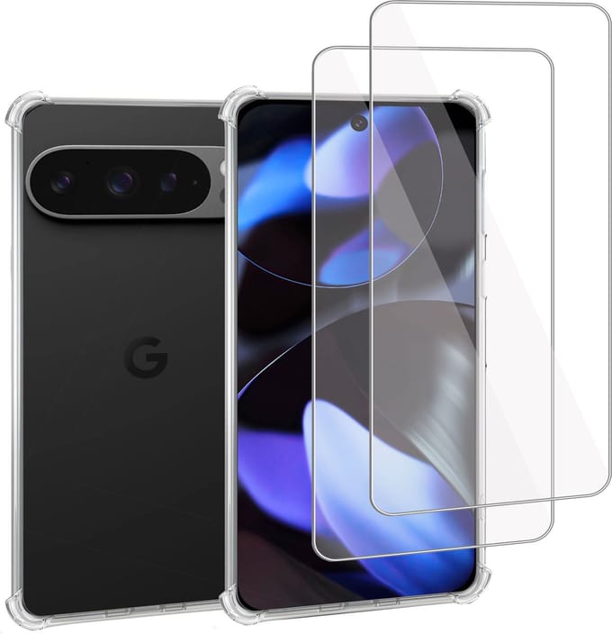 Geschikt voor Google Pixel 9 Pro XL - Hoesje + 2x Screenprotector – Gehard Glas Cover + Shock Proof Case – Transparant