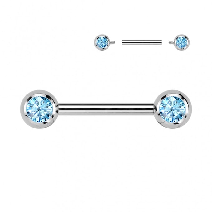 Piercing titanium steen rond intern schroefdraad 1.6x12 - zilver aqua - LMPiercings