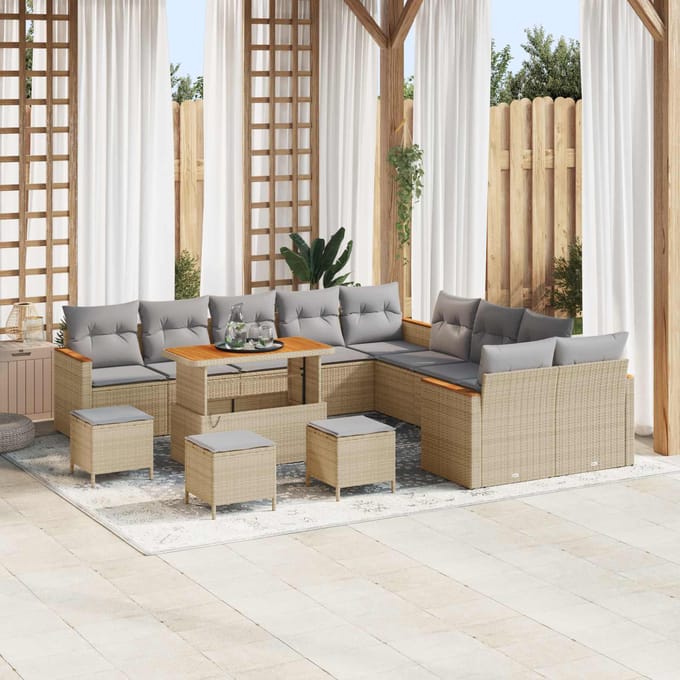 vidaXL - Tuinbank - Set - 14 - st - Beige - poly - rattan