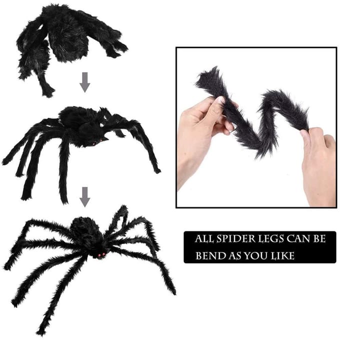 Araignée géante de 200 cm pour Halloween, décorations, accessoires, simulation réglable, suspension pour Halloween noir