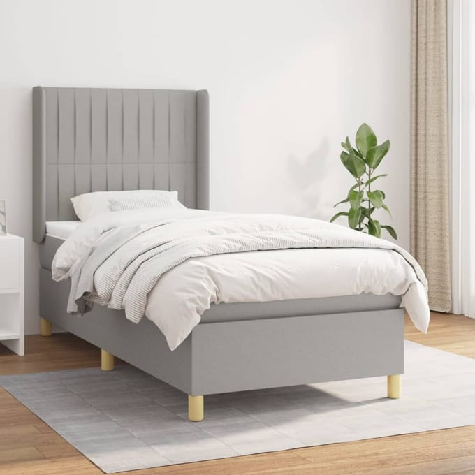 vidaXL - Boxspring - met - matras - stof - lichtgrijs - 90x200 - cm