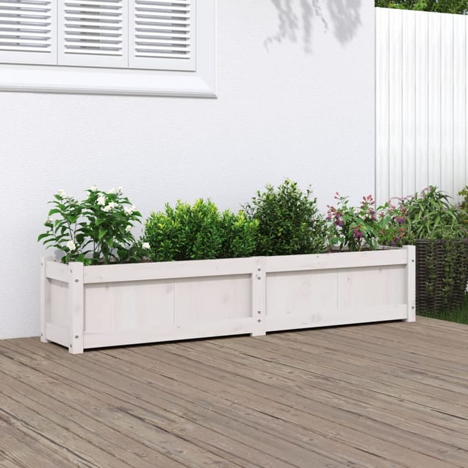 vidaXL - Plantenbak - 150x31x31 - cm - massief - grenenhout - wit