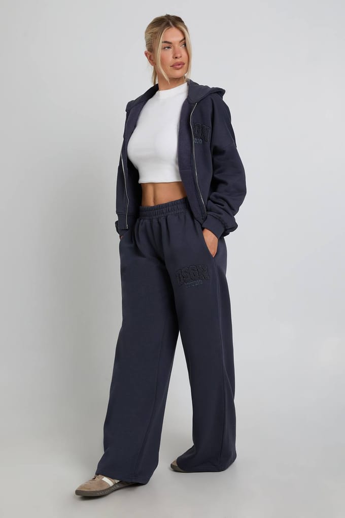 Dames Dsgn Studio Badstof Applicatie Hoodie Met Rits | Midnight Blue | Maat: Medium