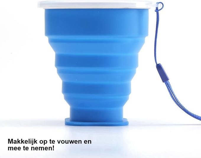Heble® - Opvouwbare Beker Met Deksel - 200-300ml - Siliconen - Blauw