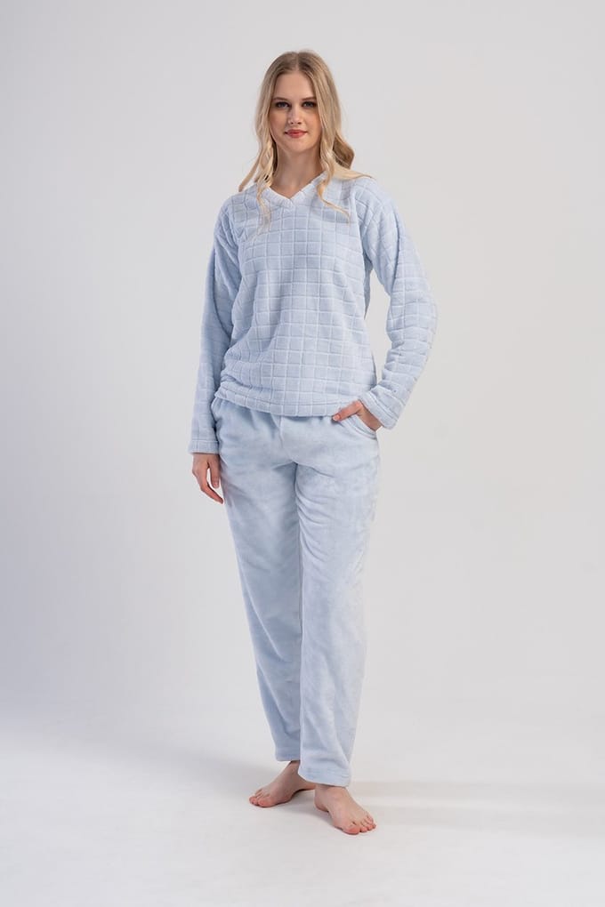 Vienetta - Dames Zachte Pluche Pyjama Set, Lange Mouwen - S