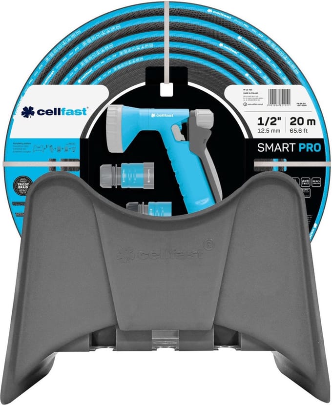 Cellfast Smart Pro ATS - Slang met houder 1/2" 20m - 4-lagige slang 1/2", pistoolspuit, 2 x snelkoppeling, universele aansluiting met binnendraad