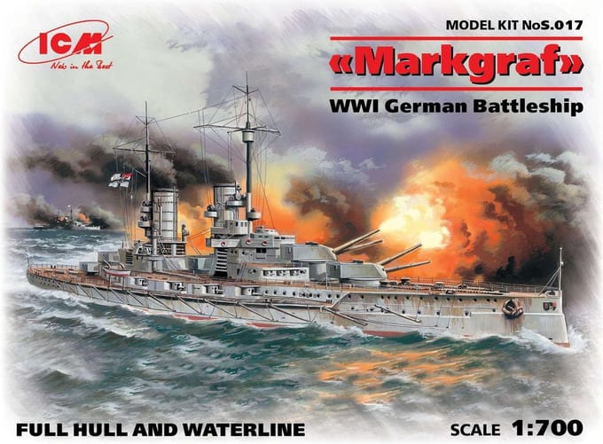 ICM Modelbouwpakket Schepen - S017 Markgraf (full hull - waterline), WWI German Battleship Plastic - 1:700 - Modelbouw