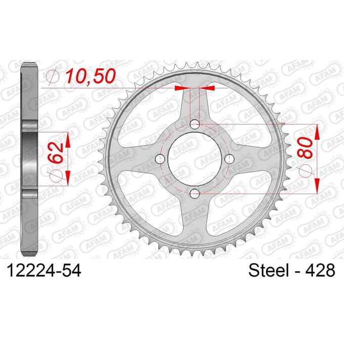 Stalen tandwiel Afam 428 54 dents