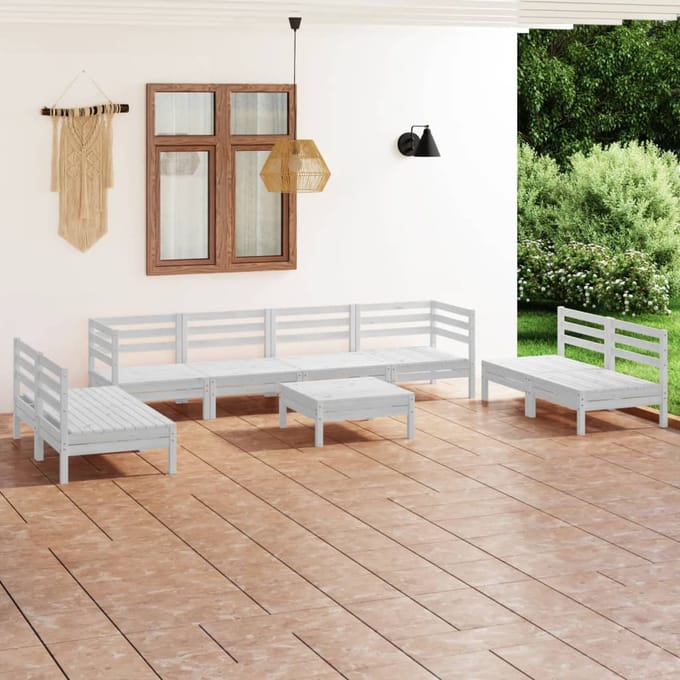 vidaXL - 9-delige - Loungeset - massief - grenenhout - wit