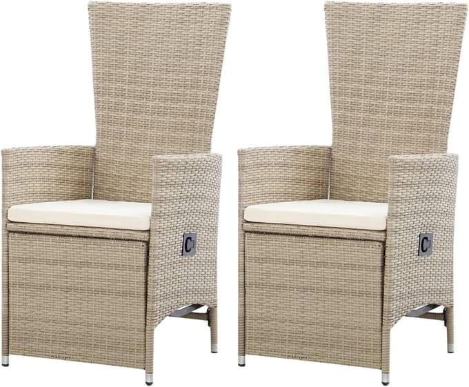 Tuinstoelen 2 stuks - Polyrotan stoelen - Ontspannen buiten - Verstelbare rugleuning - Met kussen - Beige