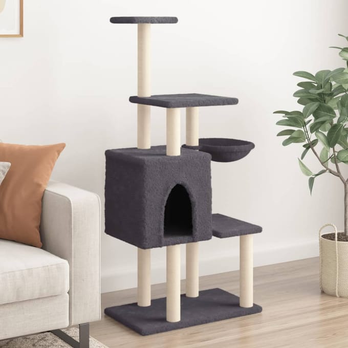 vidaXL Kattenmeubel met sisal krabpalen 131 cm donkergrijs